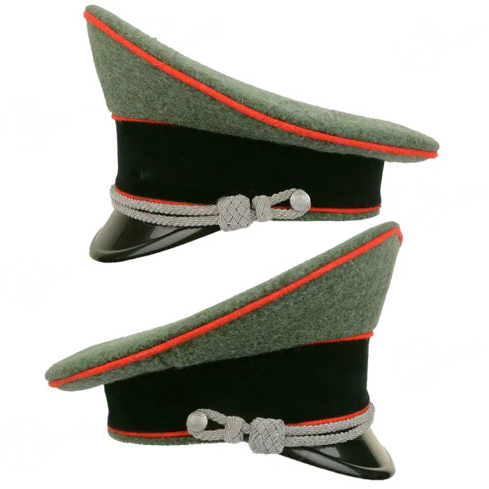 German Army Officer Visor Cap without Insignia - Field Grey - Red Piping