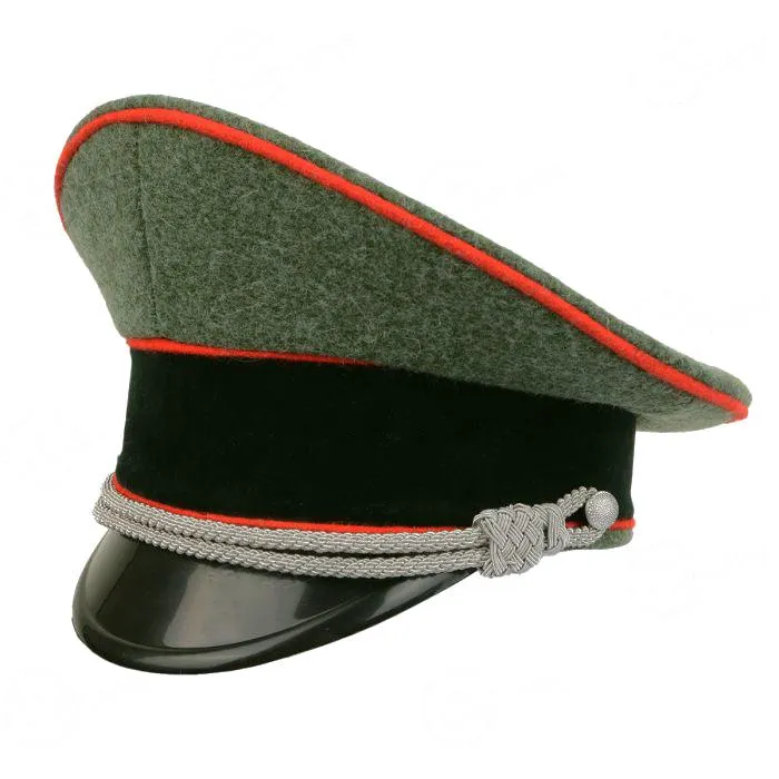 German Army Officer Visor Cap without Insignia - Field Grey - Red Piping